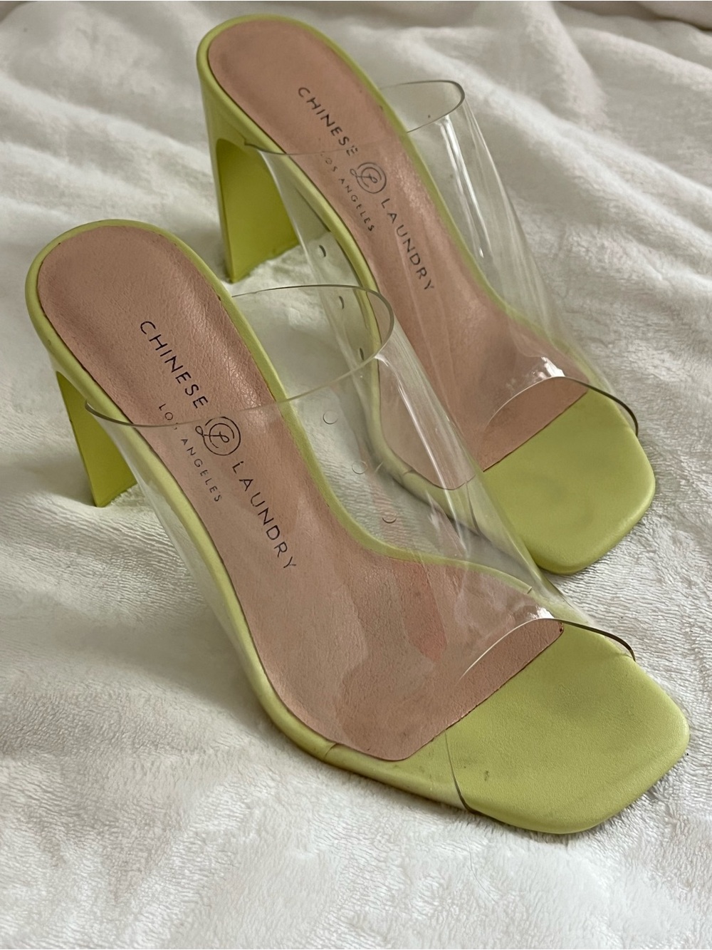 Chinese Laundry Clear Strap Neon Green Block Heel Sandals - Picture 6 of 6